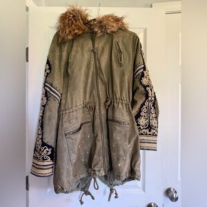 We The Free Green and Brown Utility Jacket with Tribal Sleeves